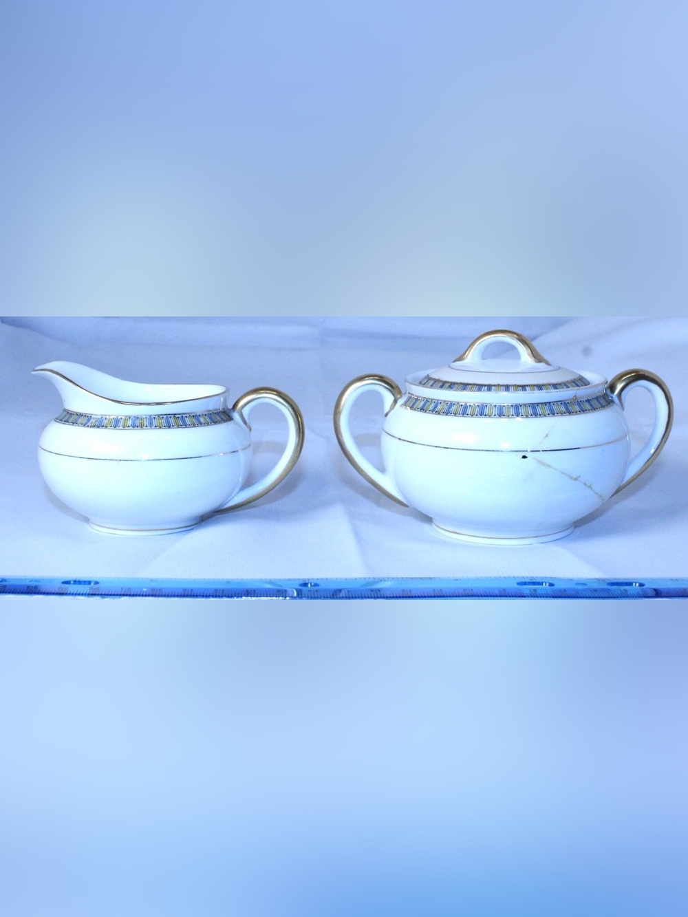 ANTIQUE Noritake Creamer and Lidded Sugar Bowl Set *SIGNIFICANT REPAIRS see PICS